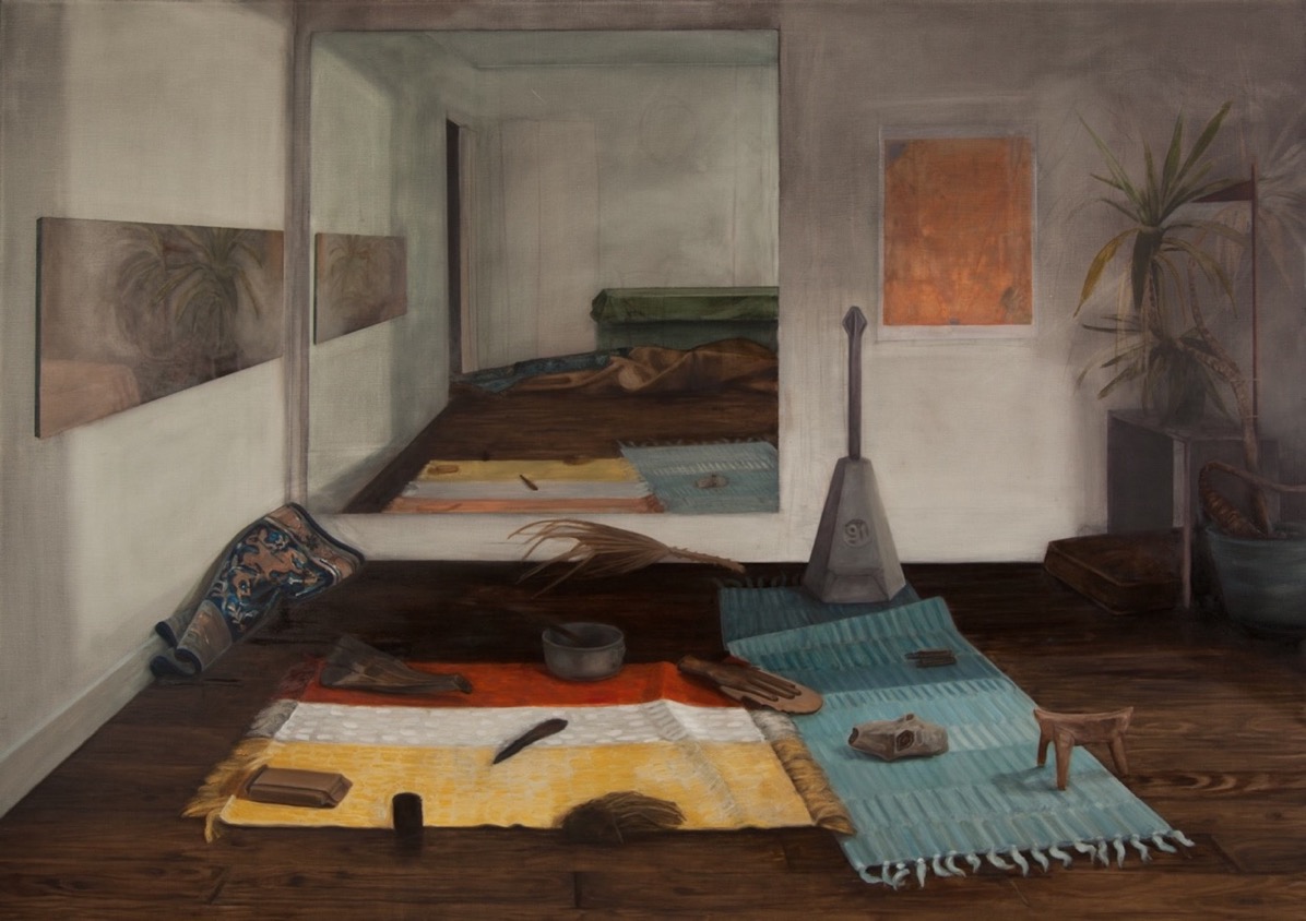 Nature morte, objets récupéré pendant la période du service dans le Neguev, 2015, 185 x 130 cm, huile sur toile
