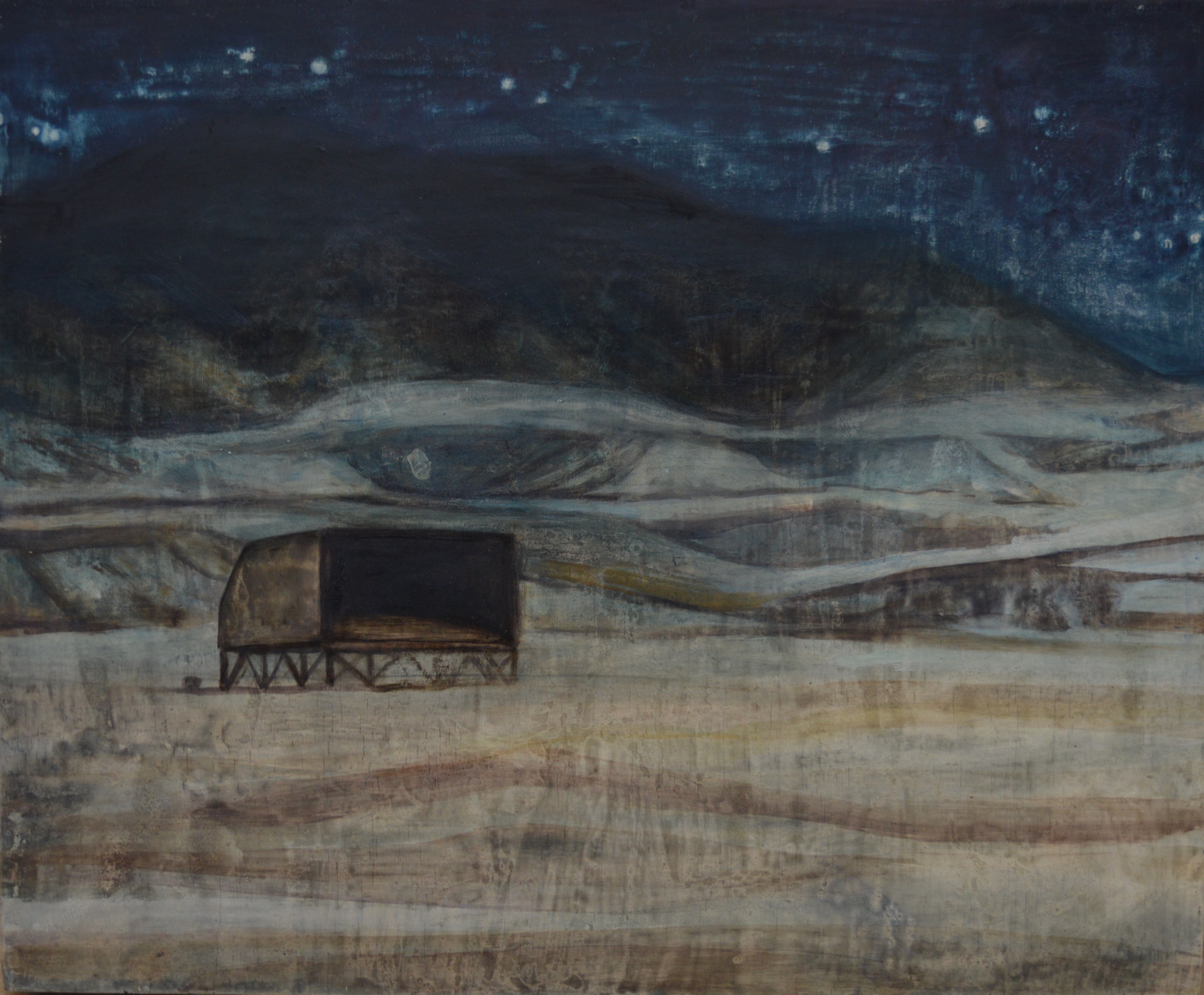 Nuit dans le Neguev, 2017, 46 × 38 cm, huile sur panneau de bois